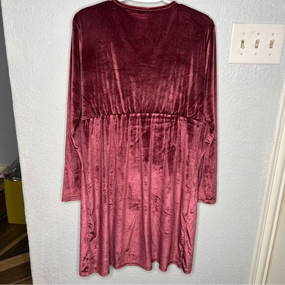 New Serra F Wrap Velvet Burgundy V- Neck Long Sleeve Dress Sz M Holiday Party - Picture 3 of 9